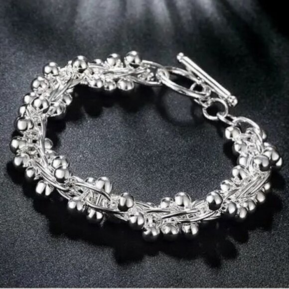 Sterling Silver 925 Smooth Round Spiral Design Bead and Chain Bracelet #1174 - Picture 1 of 8